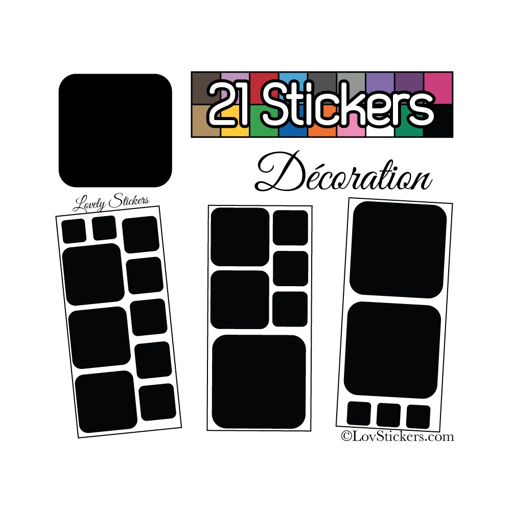 21 Stickers Carrés 8 à 2cm - Autocollant Décoration Intérieur -  Couleur  Interieur Noir