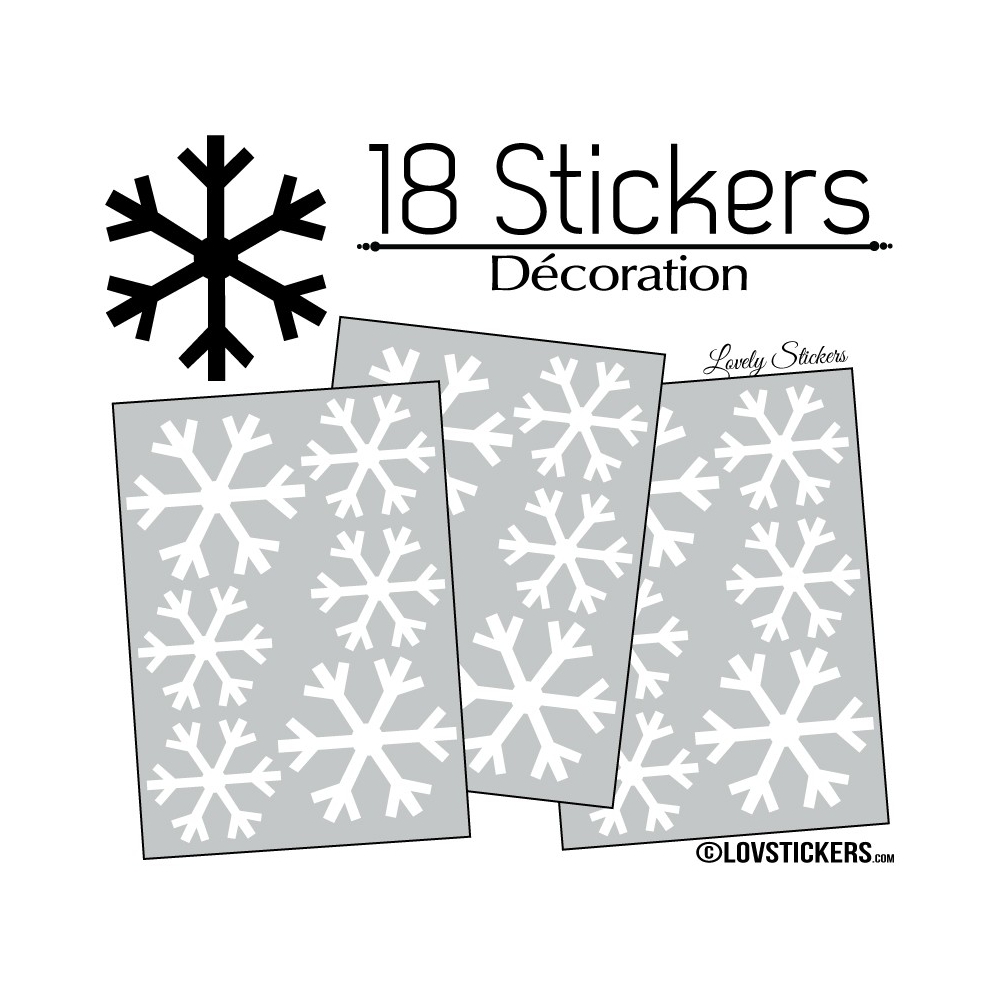 18 Stickers flocons de neige - Autocollant Décoration de Noel