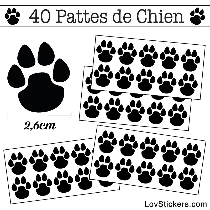 Kit de 40 Stickers Pattes de chien - Autocollant Haute qualité
