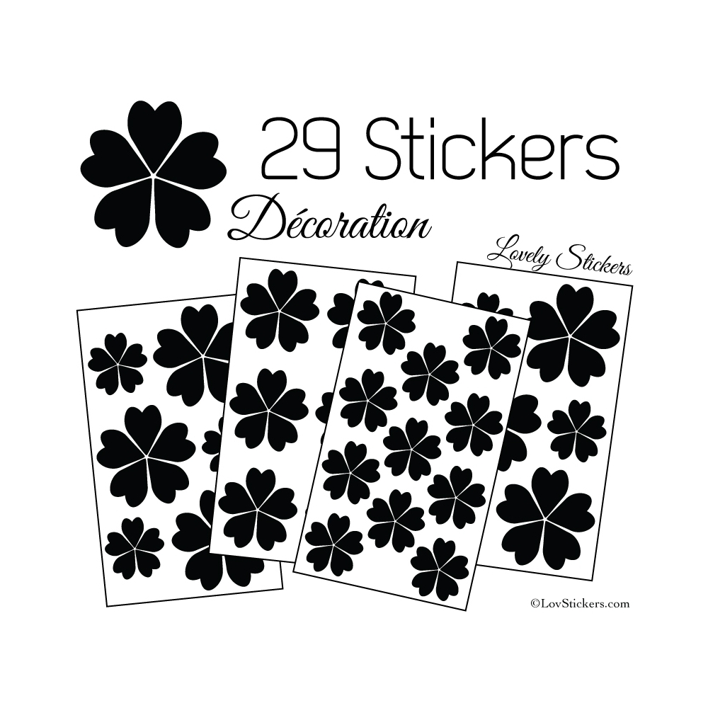 29 Stickers Fleurs 5CM 4CM 3CM - Autocollant Fleur pétale coeur -   Couleur Interieur Noir