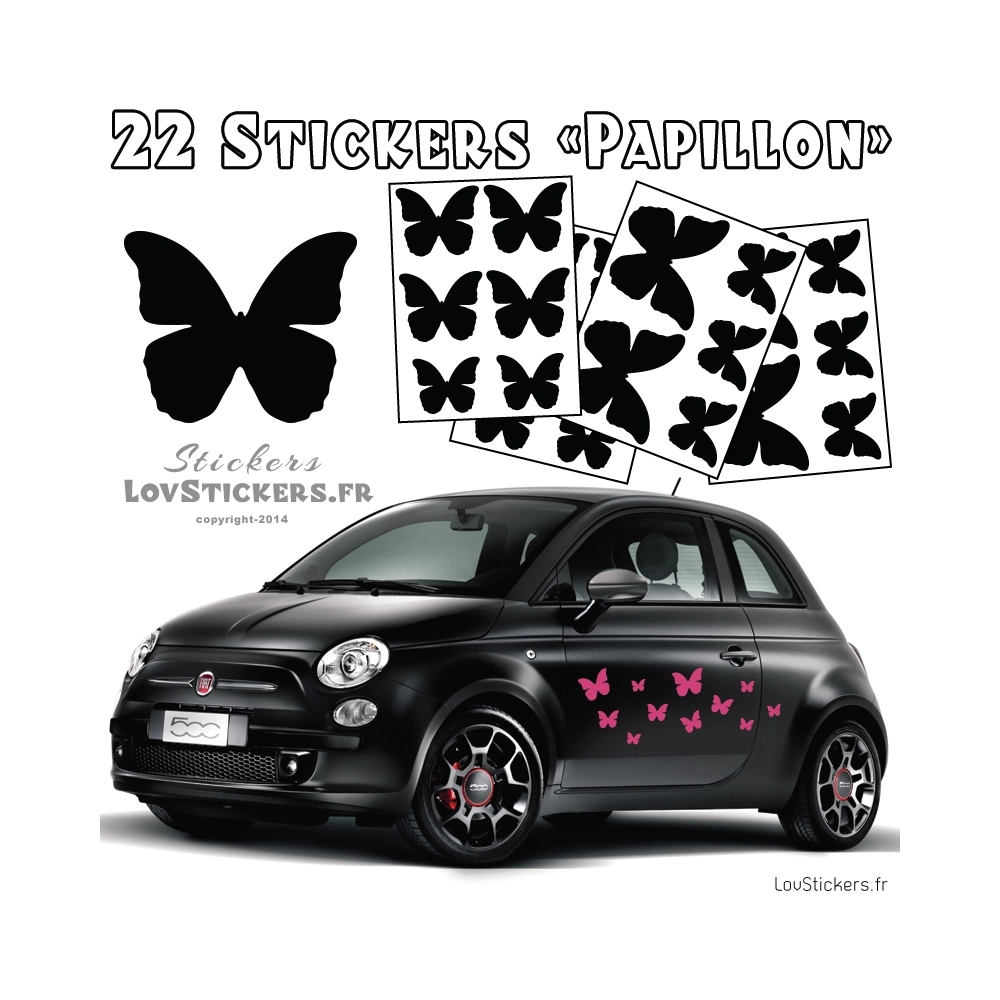 22 Autocollants de Papillons - LovStickers Taille Kit Kit No 1 Couleur  Exterieur Noir