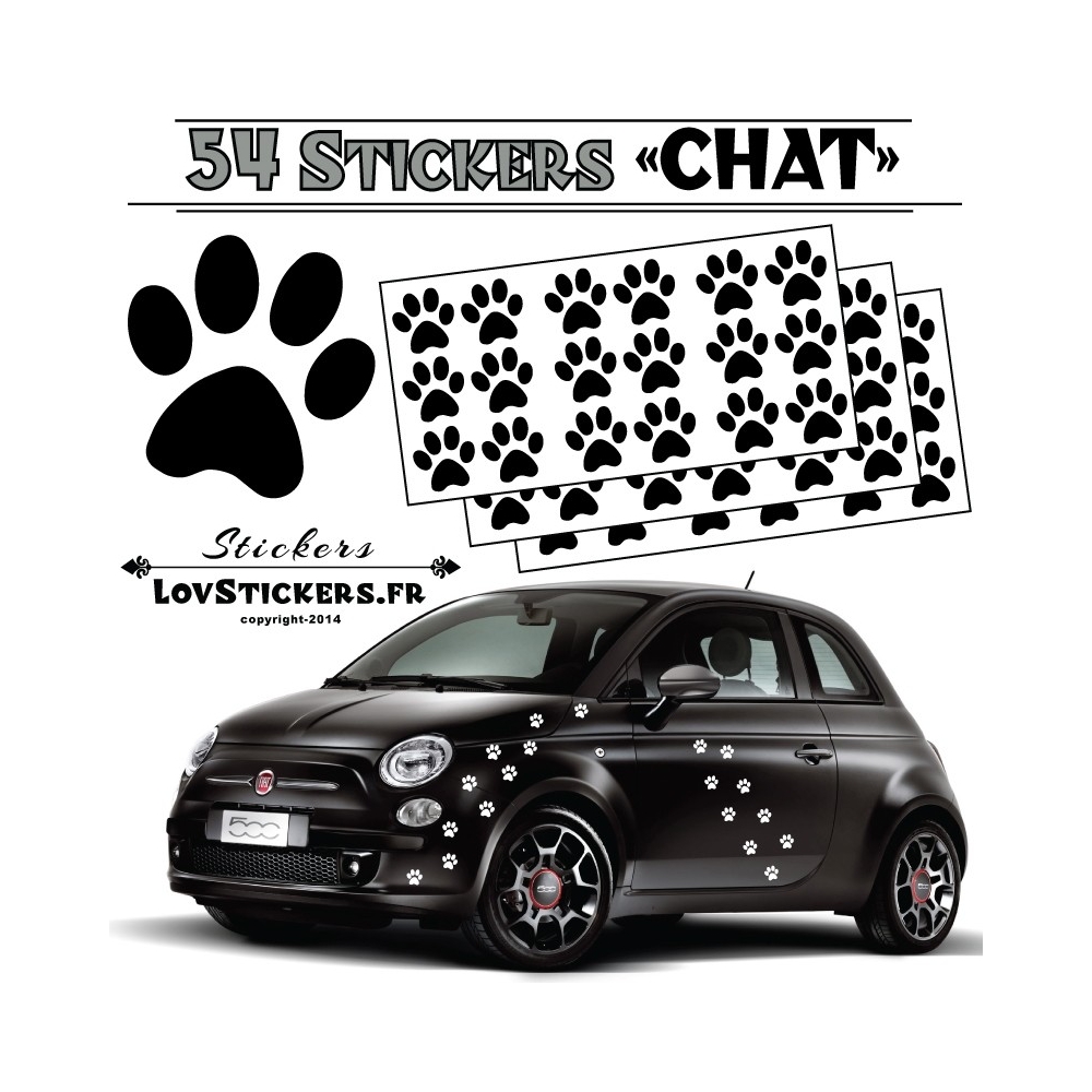 54 autocollants d'empreintes de Chat pour décoration voiture Couleur  Exterieur Noir