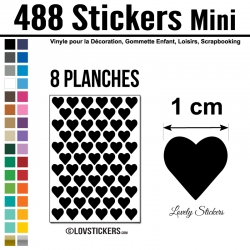 488 Stickers Coeur 1cm - Décoration Gommette Loisirs - Vinyle Couleur  Interieur Noir