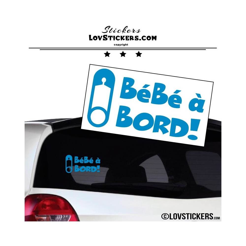 Sticker Bébé à Bord! bleu ciel avec Epingle - Securité enfant voiture