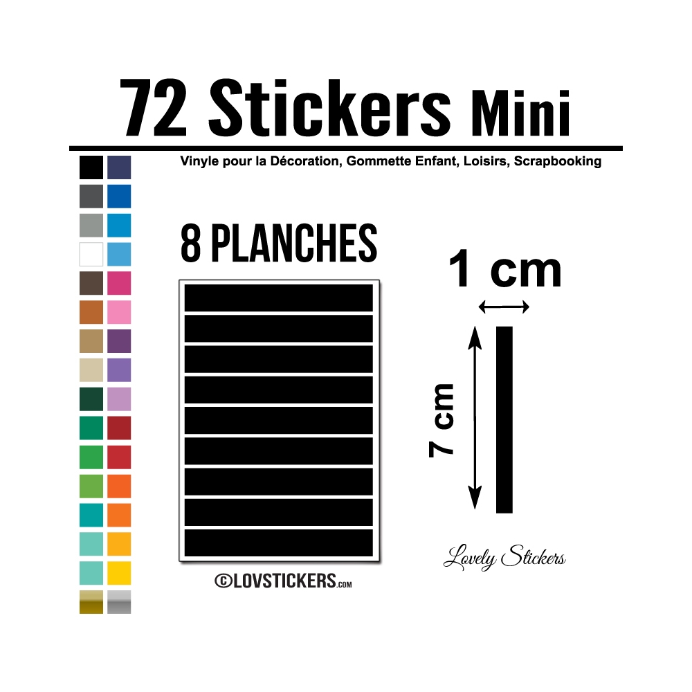 72 Stickers Ligne 1cm - Décoration Gommette Loisirs - Couleur